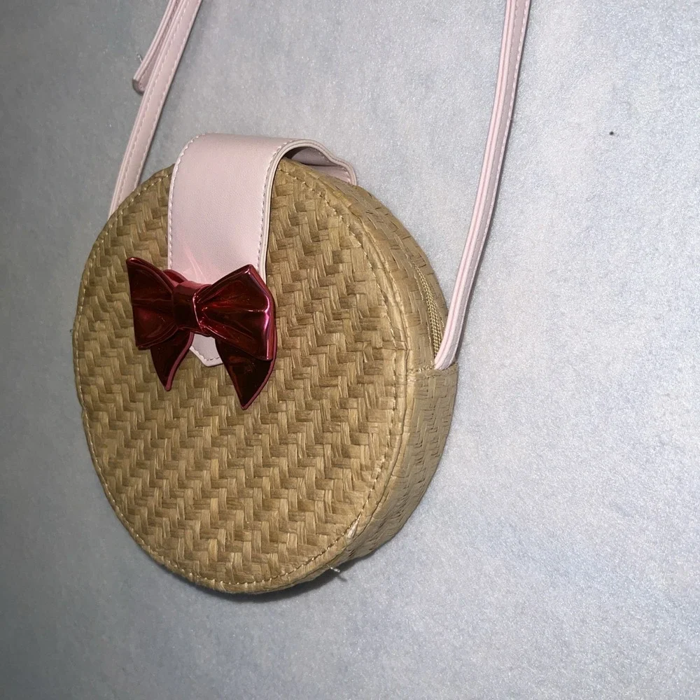 Juicy Couture Straw Crossbody Purse Small Round Tan‎ & Pink Bag
